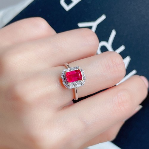 18K White Gold Natural Ruby Engagement Ring with Diamonds Vintage Antique Ruby - Picture 6 of 7