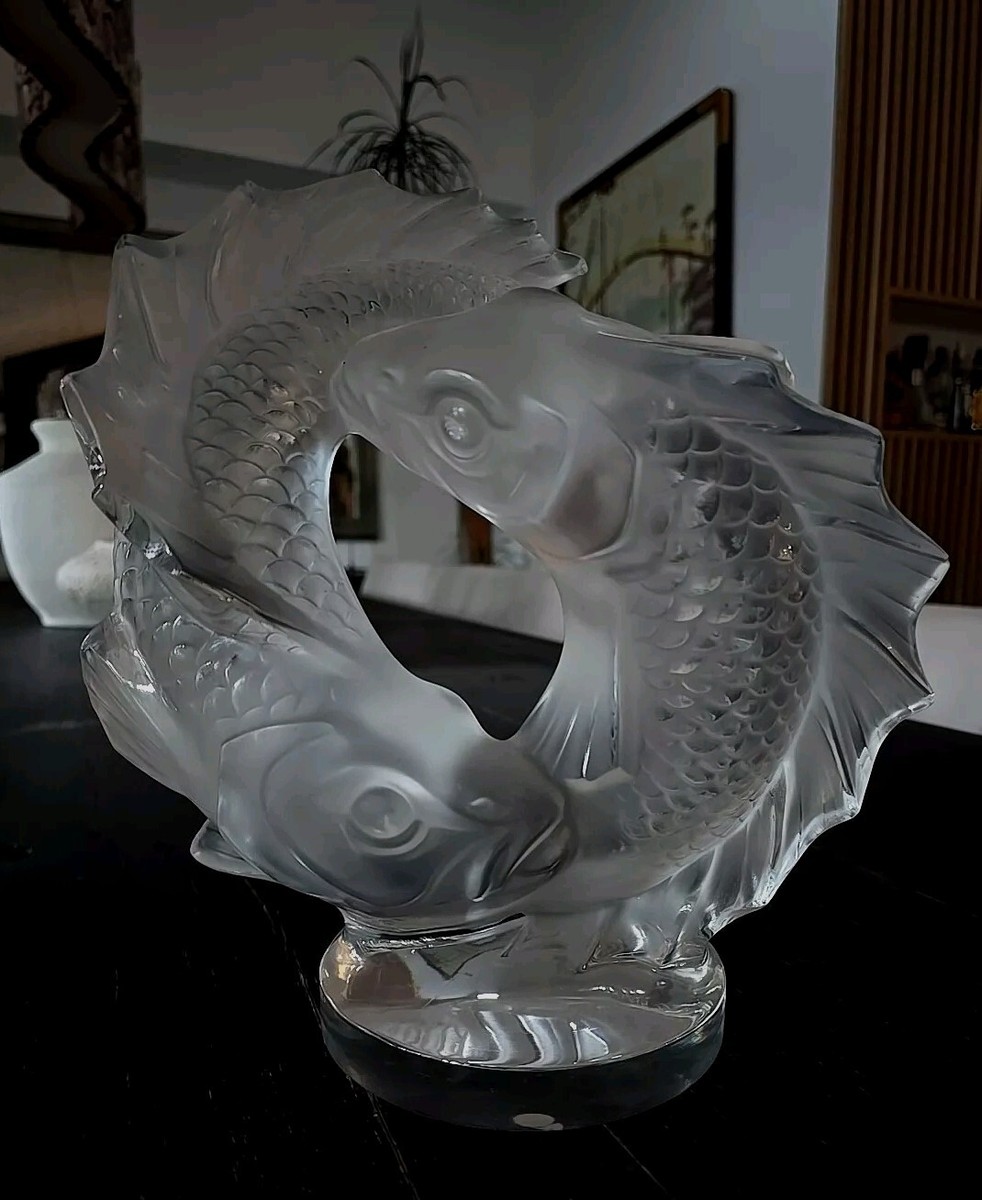 Lalique Crystal Large Double Fish Deux Poissons Sculpture 11