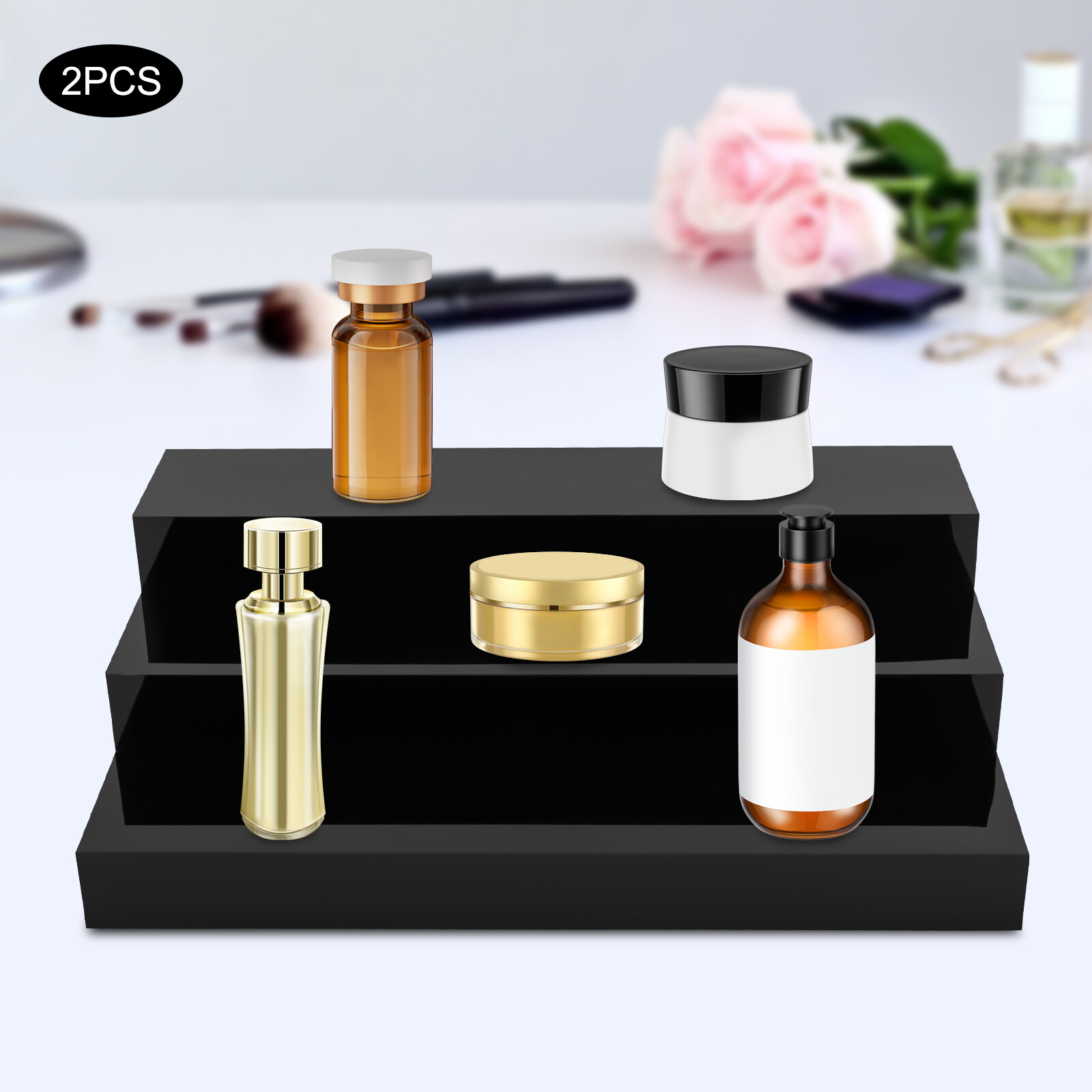 3-Tier Black Acrylic Display Stand for Jewelry and Boxed Items