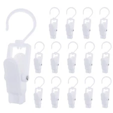 15 Pcs Plastic Travel Swivel Hanging Laundry Hooks Clip Curtain Clips White