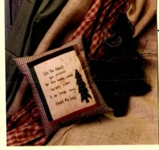 Silence Sings Wood Trees & Tea Pillow Stitchery Pattern Primitive Embroidery