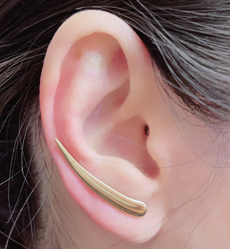 Ear Climber Earrings Simple Gold Ear Cuff 14K Gold Fancy Polished - Main Image