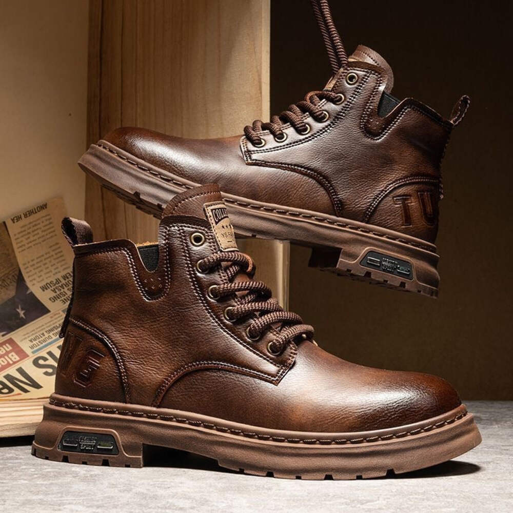 Botas al tobillo retro para hombre botas de trabajo de inspiración británica informales puntera redonda color liso