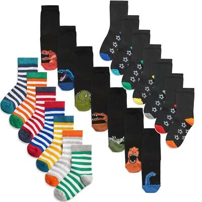 K COLLECTION 7er-Pack Jungen Ex Store baumwollreiche Dinosaurierstreifen schwarze Socken Next UVP £16-50 % Rabatt