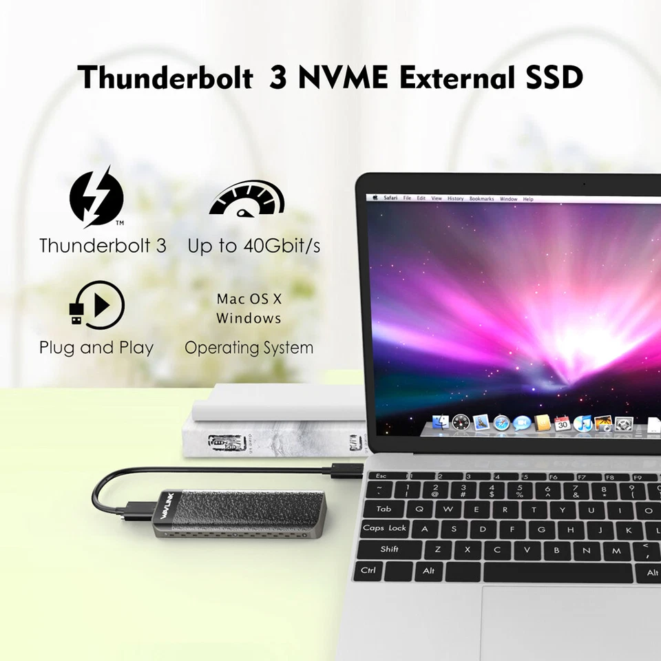 Estuche externo Wavlink 40 Gbps M.2 NVME PCI-E SSD Thunderbolt NVMe Foto 2 de 4