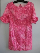 Lilly Pulitzer Dress Women SZ 10 Fiesta Pink Nina Pina Flowers Fruit Ruffle