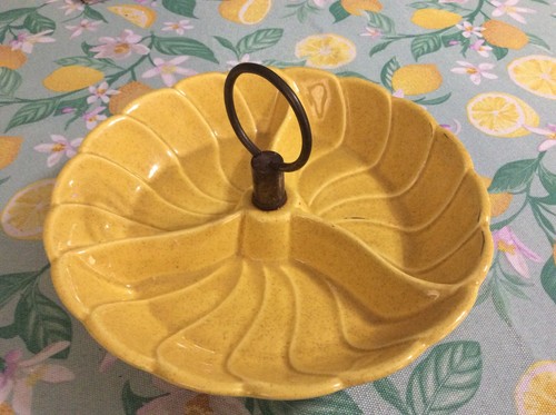 Vintage Yellow Ceramic 3 Section Relish Serving Platter Dish MCM 1960's retro