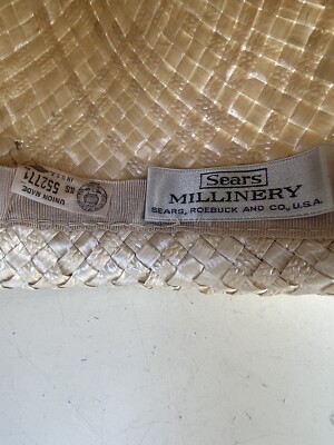Vtg 70s Hat Cello Straw Ivory Boater 21.5” Sears | eBay display picture 1