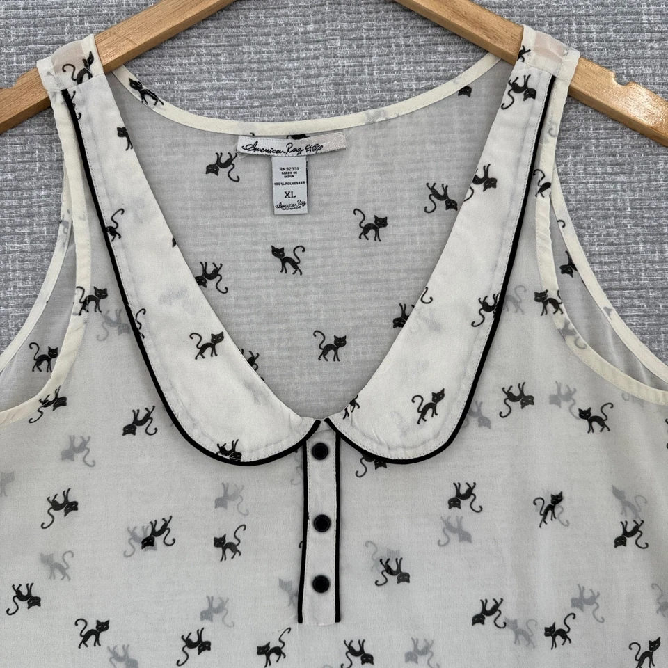 American Rag Tank Top Black Cat Sheer Sleeveless Blouse Sz XL Peter Cottage - Image 4 of 4