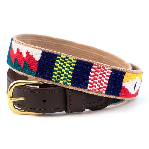 A Tail We Could Wag Handmade Cotton Weave Leather Belt Brass Buckle 30" - 38" - Picture 14 of 31