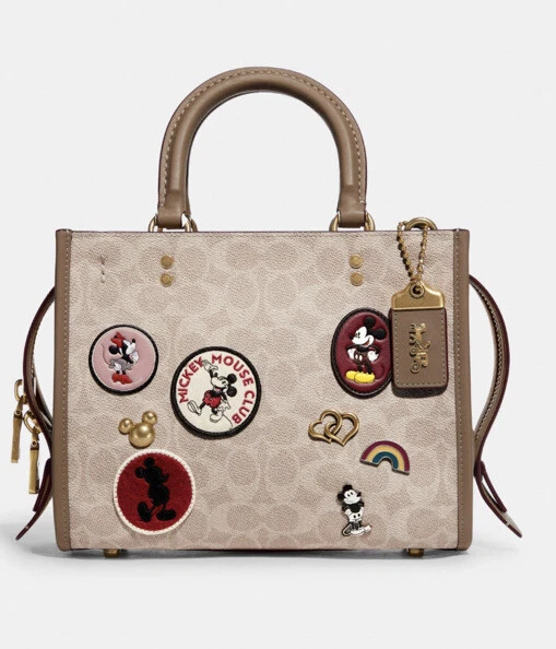 ТРЕНЕР Disney Rogue 25 сумка сумочка подпись холст Микки нашивки C6105 - новый! - Изображение 2 из 4