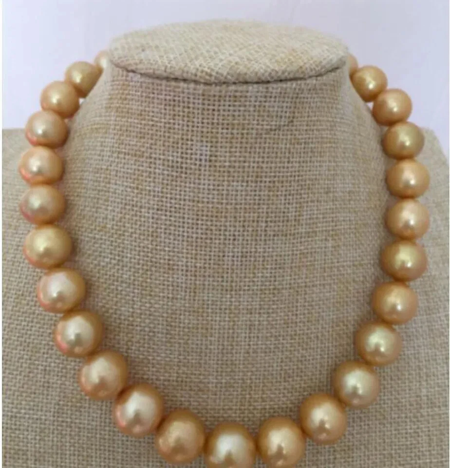 Rare Giant 13-12mm True South Sea Round Gold Pearl Necklace 16/36 inch 18K - Image 4 of 4