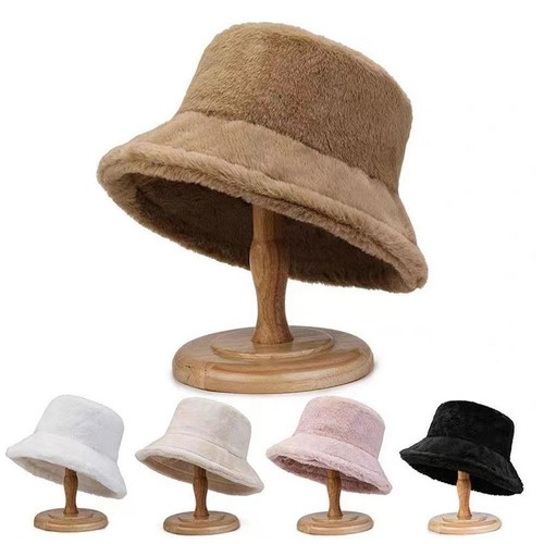 Women Fluffy Plush Bucket Hat Ladies Winter Warm Faux Fisherman Fur Cap N❁UK - Picture 4 of 17