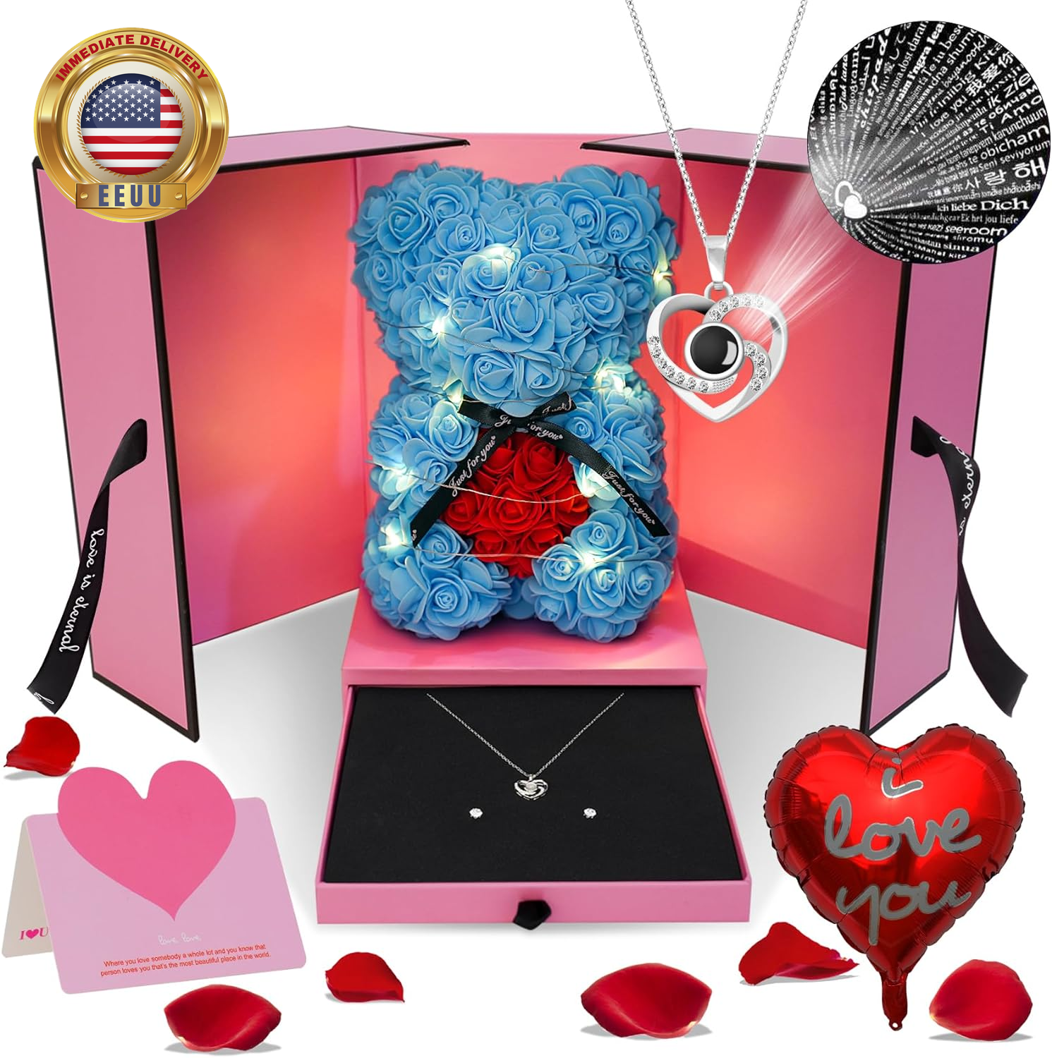 Flowers Rose Bear Valentine'S Day Gifts Lighted up Artificial Forever Rose Everl