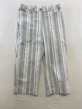 Tanjay Women's Cropped Pants Size 28 White Gray Striped Stretch Capri