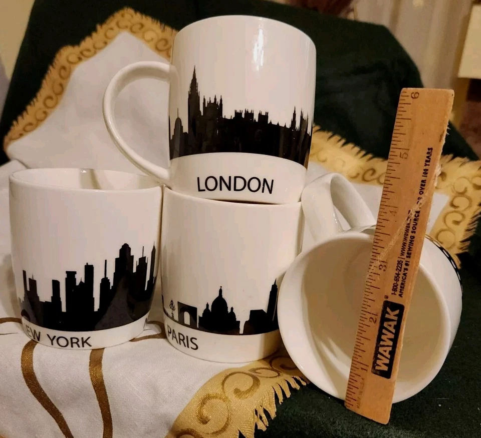 SOHO LOFT 4 TAZAS PORCELANA BLANCO Y NEGRO (PARÍS, ROMA LONDRES, NUEVA YORK) 3,75" H Foto 4 de 4