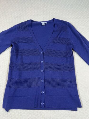 Halogen Merino Wool Cardigan Knit Crochet Sweater | Blue | Womens Size Medium - Picture 2 of 14