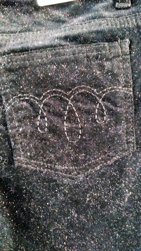 So Black Velour Glitter Skinny Jeans With Star Keychain Girls Size 14 New - Picture 10 of 12