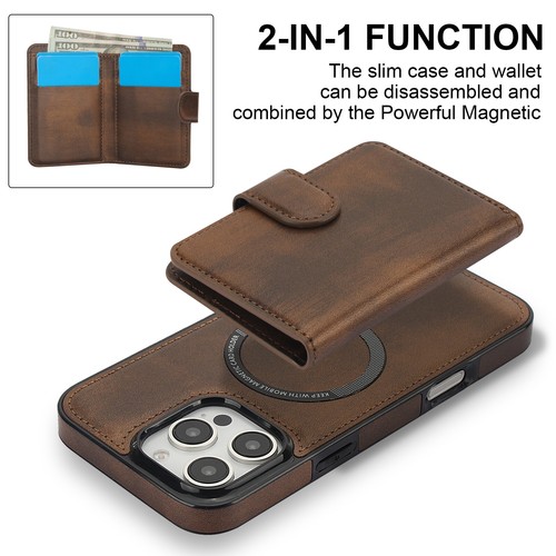 For iPhone 16e 16 Pro Max 15 14 13 12 11 Leather Card Wallet Case Mag Safe Cover - Picture 9 of 16