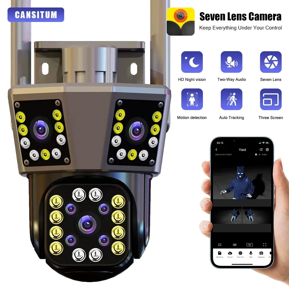 Caméra extérieure Wifi 12MP anti angle mort avec triple vision Zoom