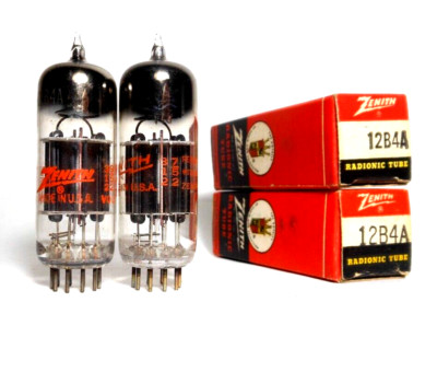Matched PAIR 12B4A NOS Tubes Zenith 1952 Triode Black Plate D-Getter Mapletree