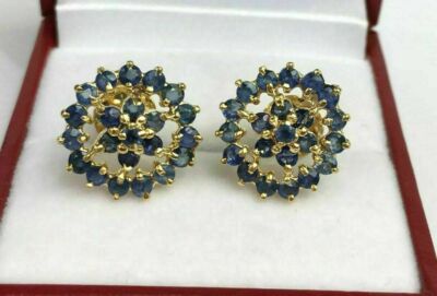 2Ct Round Lab-Created Blue Sapphire Cluster Stud Earrings 14k Yellow Gold Plated