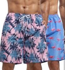 2 Pack Mens Swim Trunks Quick Dry With Mesh Lining And Pockets