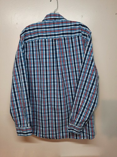 Chaps Button Front Shirt Large Easy Care Long Sleeves Red White Blue Plaid - Picture 3 of 9