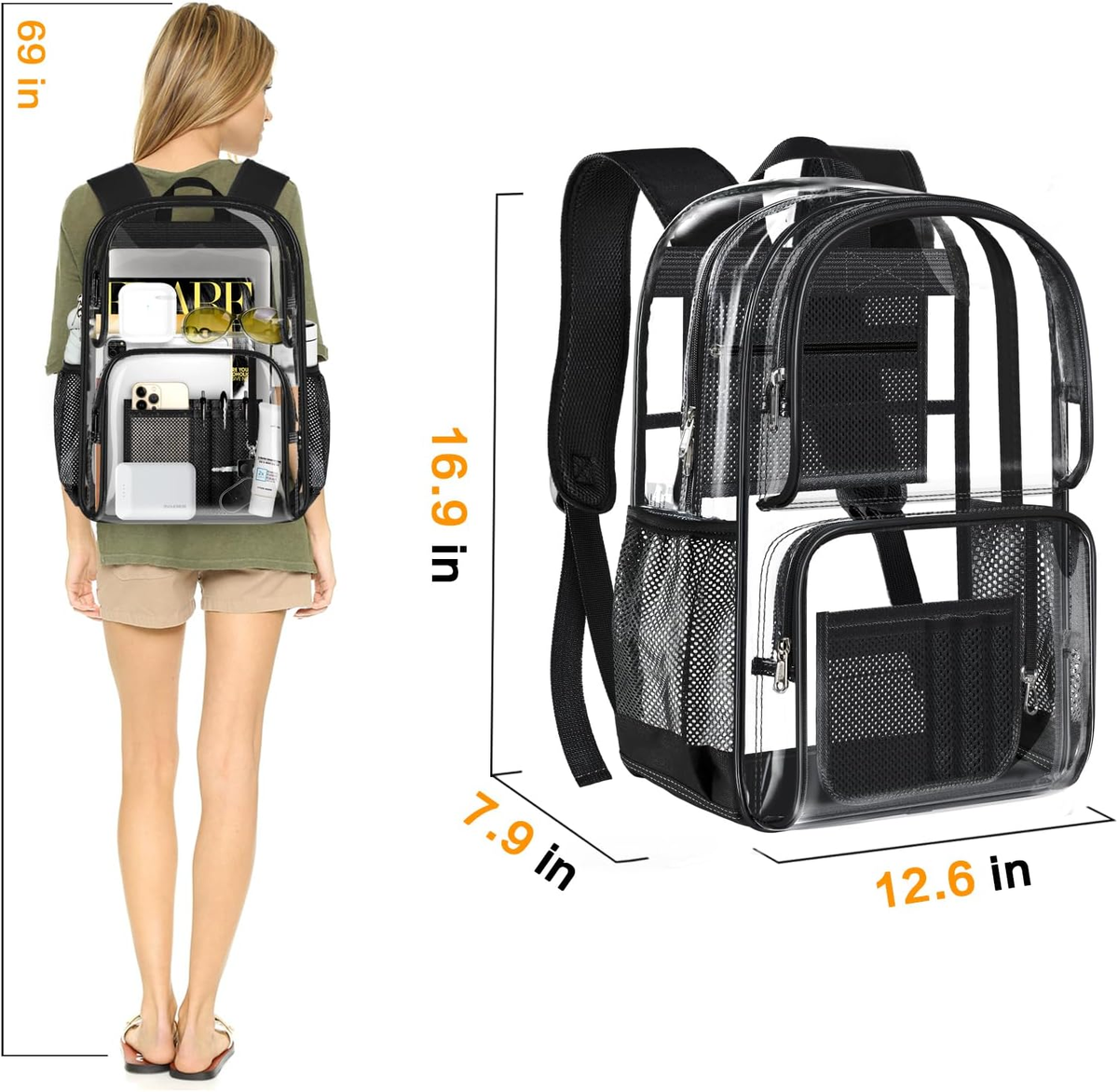 Cusangel Mochila Transparente Resistente, 16.5 X Purple | Cuotas Sin Interés