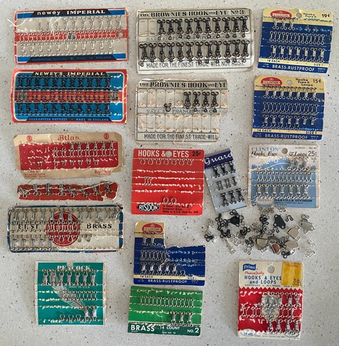 Lot of Vintage Hook and Eye Cards Assorted Newey Imperial Atlas Peacock Brownies