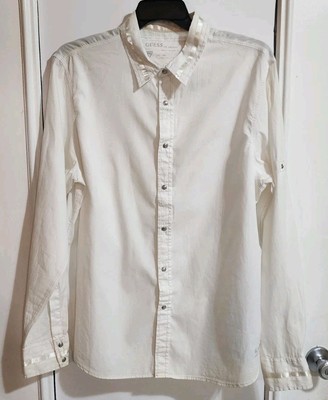 Guess Los Angeles Snap Button Shirt Mens XL Rock n Roll White