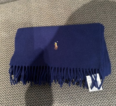 POLO Ralph Lauren 100% Lambswool Navy  Scarf. Made in Scotland 62  X 12  NWT