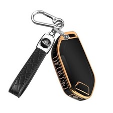 for Kia Key fob Cover,Soft TPU 360 Car Key Case Protector Gold Edge - Black