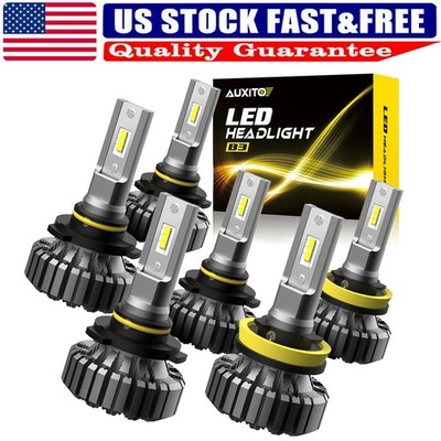 Combo Set H11 9005 White 6500K Fanless Headlight LED High Low Beam Bulbs Lamp