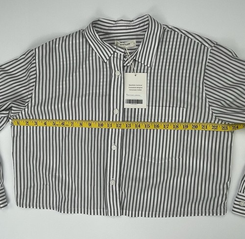 Neu mit Etikett Everlane The Way - kurzes Hemd aus seidiger Baumwolle mit Knopfleiste grau gestreift Größe M - Bild 7 von 9