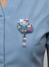 Hello Kitty Dentist Themed Badge Reel with Glitter