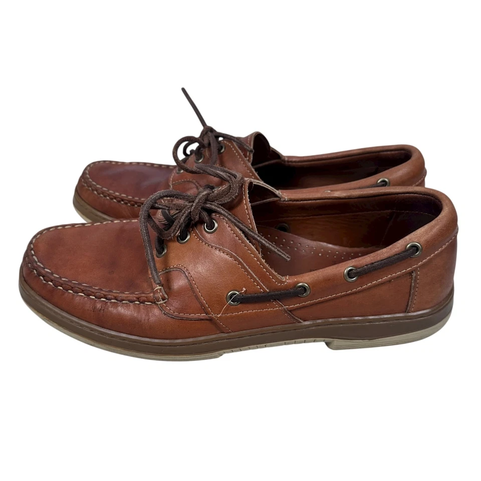Zapatos de barco Allen Edmonds Eastport para hombre US 9 D mocasines de cuero marrón con cordones Foto 3 de 4