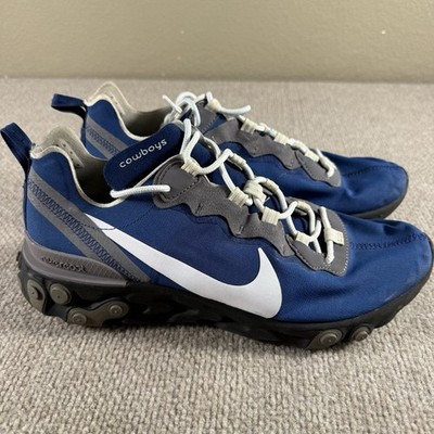 Nike React Element 55 Men's Size 10 Blue Silver Running Sneakers Dallas Cowboys