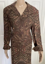 Harve Benard Brown Paisley Microsuede Size 12 Skirt Size 10 Jacket 2 Pc Suit