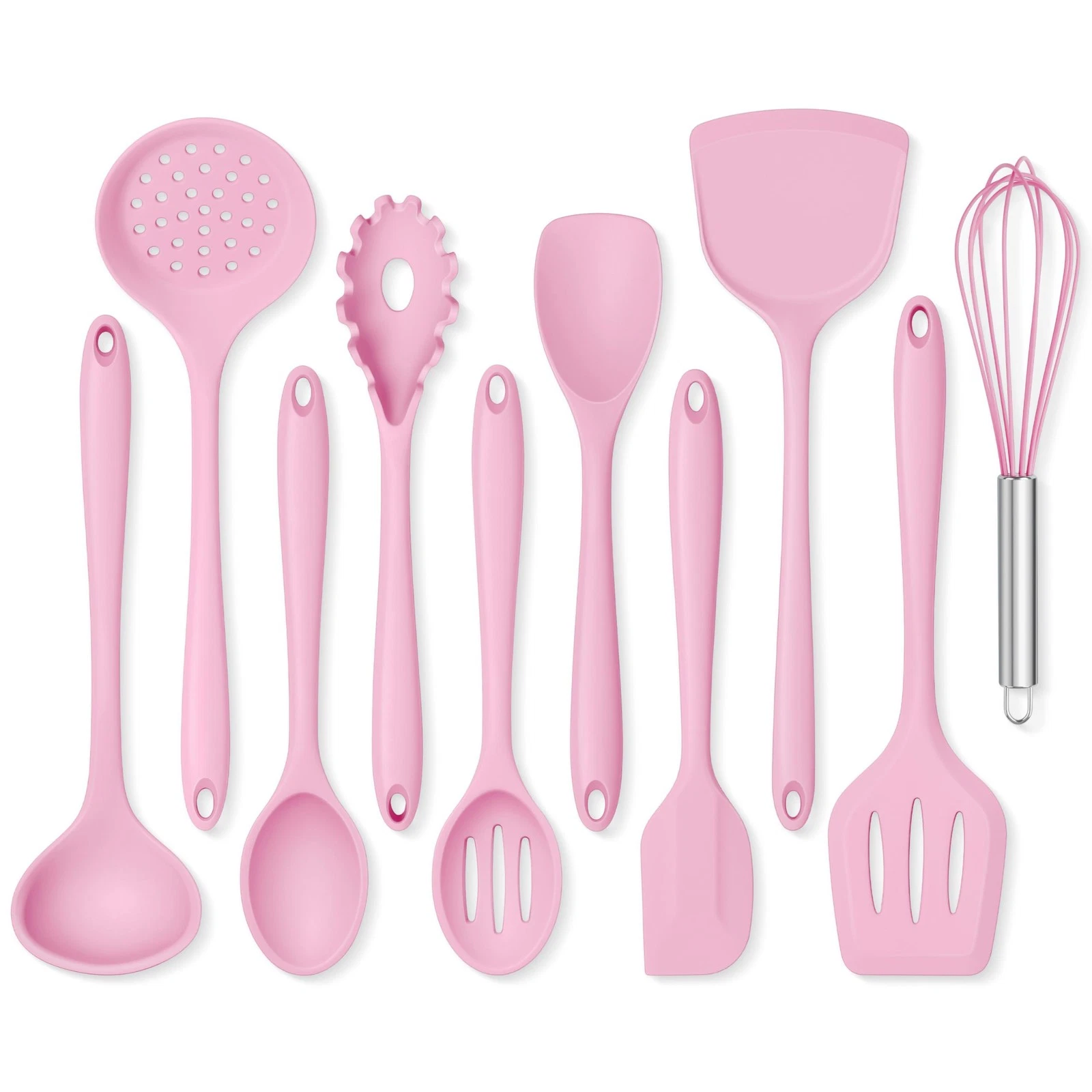 10pc Pink Silicone Kitchen Utensils Set Nonstick Cooking Gadgets Kit