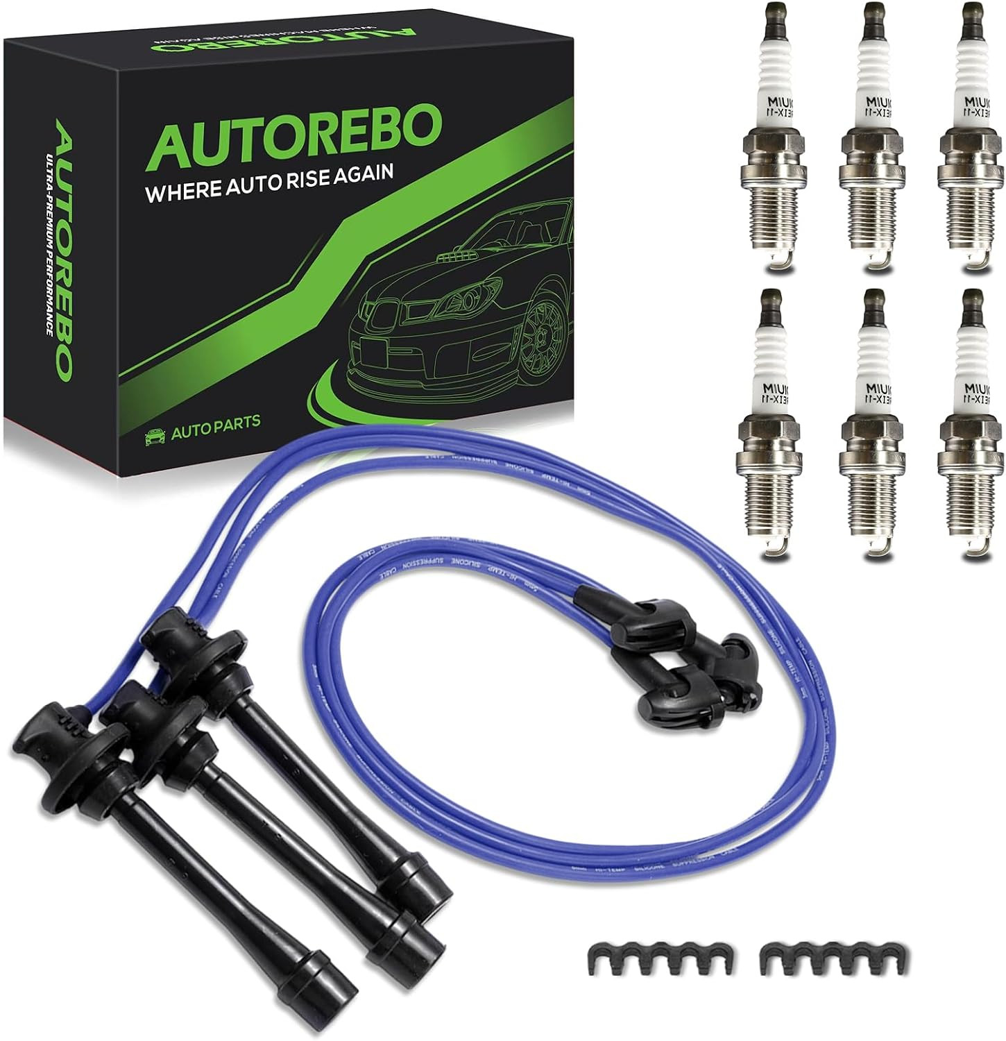 Set of 3 PCS Ignition Spark Plug Wires 19037-62050 4412 RC-TE66 & 6 Iridium Spar
