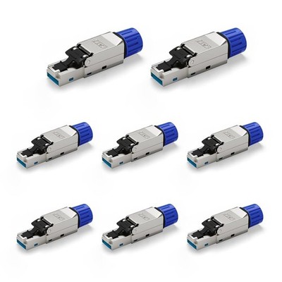 RJ45 Stecker Werkzeuglos Cat7 Cat6A Netzwerkstecker geschirmt 10 Gbps 8 Stück