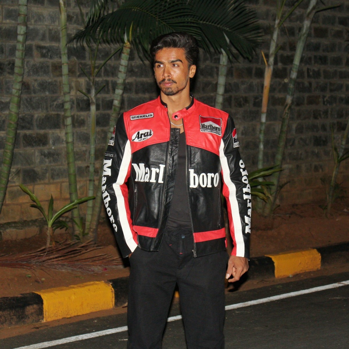 Vintage Marlboro Leather Motorcycle Racing Jacket Red Black