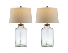SAFAVIEH Lighting Collection Caden Clear Glass 28-inch Bedroom Living Room Ho...