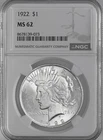 1922-P  $1 PEACE SILVER DOLLAR  "PHILADELPHIA MINT"  NGC MS62 #8678139-073