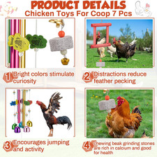 7 Pcs Chicken Toys, Hanging Chicken Wind Chime, 2 Pcs Coop Mirror Toys with B...