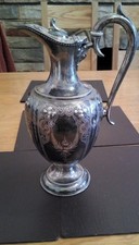 Antique Victorian Silver Plated Wine Ewer  Engraved Floral Design with Bacchus