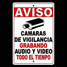 Spanish Security Cctv Warning Audio Video Surveillance Camera Sign / Decal