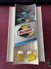 VTG Falstaff Beer Toasting Mugs Motion Trout Fishing Sign Bud Working Fish Brew