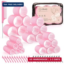 50PCS Self Grip Hair Rollers Set w Clips 4 Sizes Pink